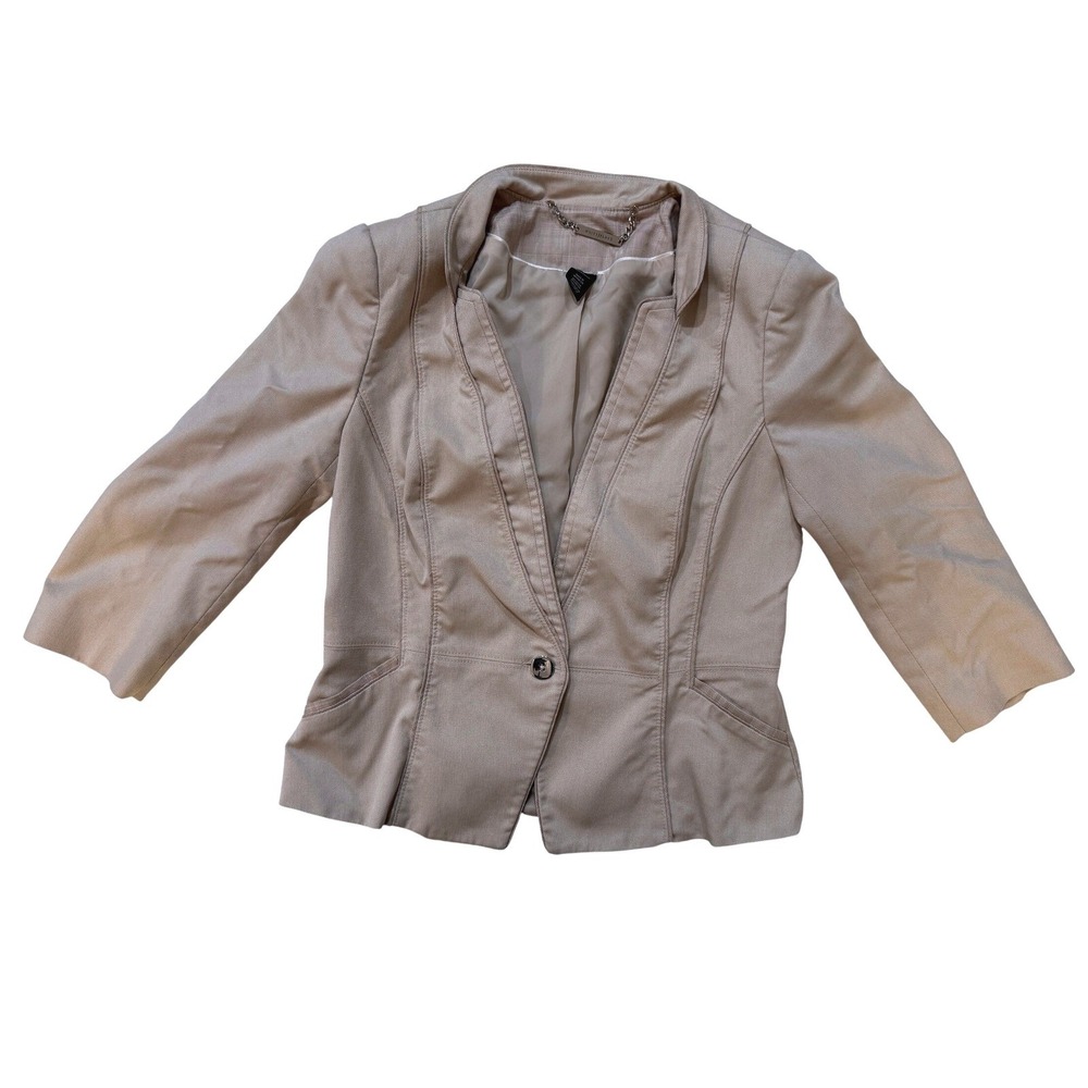 White‎ House Black Market Blazer Women 6 Jacket Taupe Textured BOHO Cottagecore